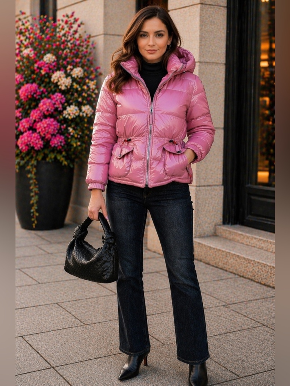 Weekend Max Mara Pink Puffer Jacket 42 (Fits US 4–6) Cinched Waist Holt Renfrew